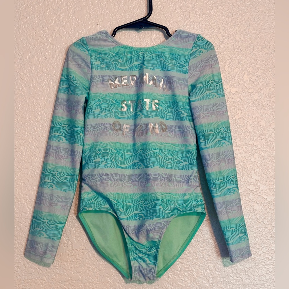 More Than Magic Blue Green One Piece Mermaid Swimsuit Rashguard - Girl S 6/6X